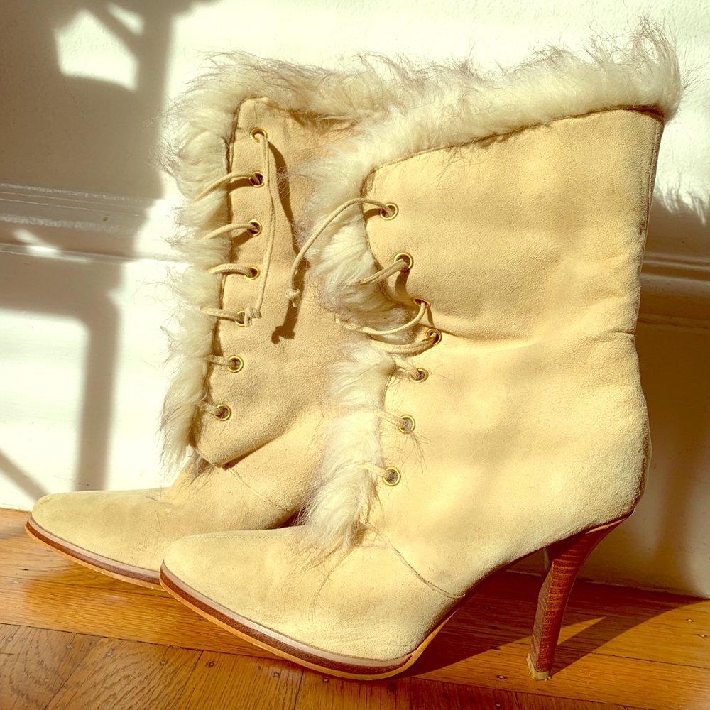 COLIN STUART Lace-Up Faux Fur Heeled Boots